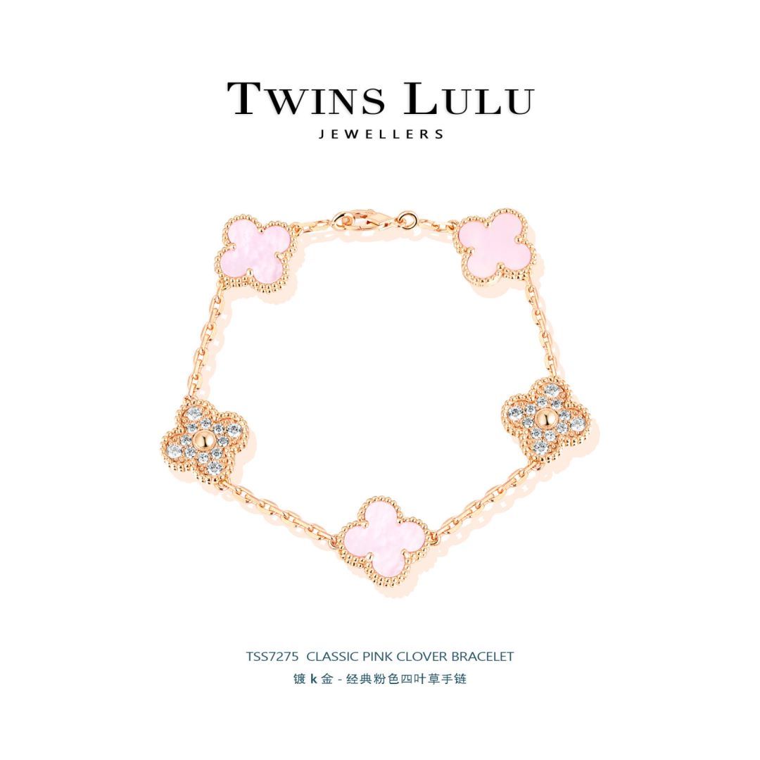 TWINS LULU洗練された贅沢ラッキーピンク四つ葉クローバーセットファッションコーデプレゼント