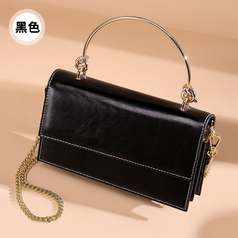 Ladies Bag Genuine Leather Handbag Fashion Chain Bag Simple Square Bag Elegant Shoulder Bag.Pochette