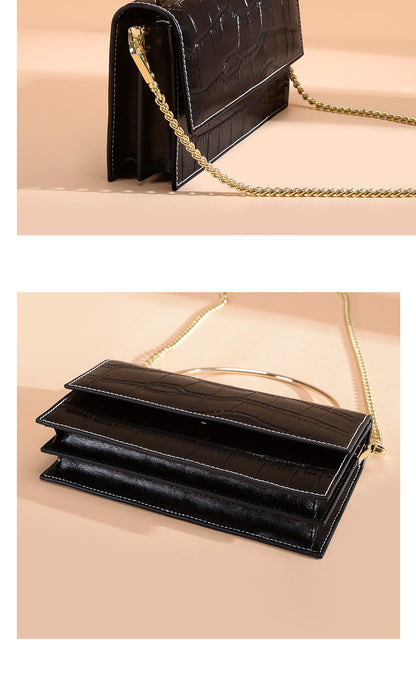 Ladies Bag Genuine Leather Handbag Fashion Chain Bag Simple Square Bag Elegant Shoulder Bag.Pochette