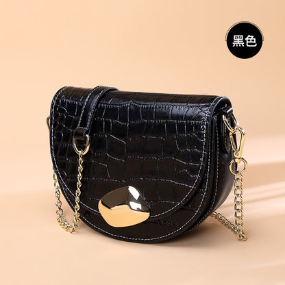 Women's bag Genuine leather crocodile pattern fashion chain bag Saddle bag that goes with anything Trendy shoulder bag Pochette