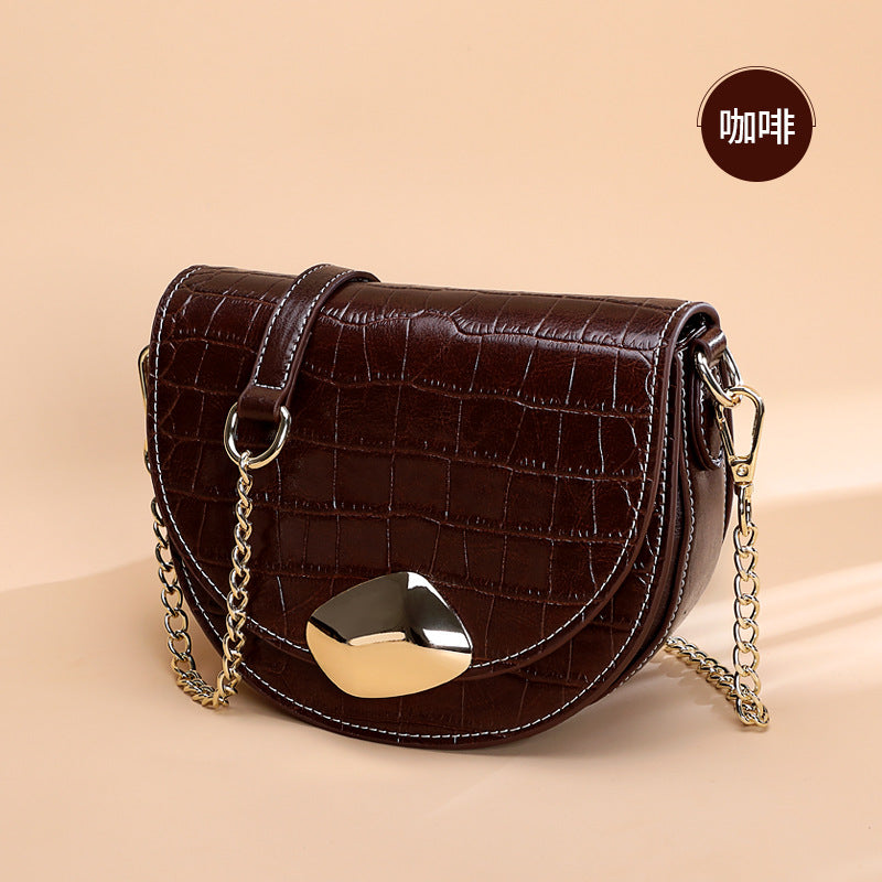 Women's bag Genuine leather crocodile pattern fashion chain bag Saddle bag that goes with anything Trendy shoulder bag Pochette