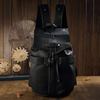 Men's Backpack Genuine Cowhide Leather Handmade Fashion Casual Travel Retro Crazy Horse Men's Bag 