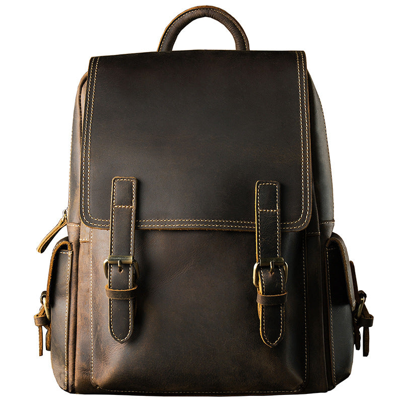 Men's backpack cowhide retro Korean fashion individuality outdoor travel casual male computer bag 