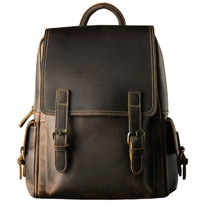 Men's backpack cowhide retro Korean fashion individuality outdoor travel casual male computer bag 