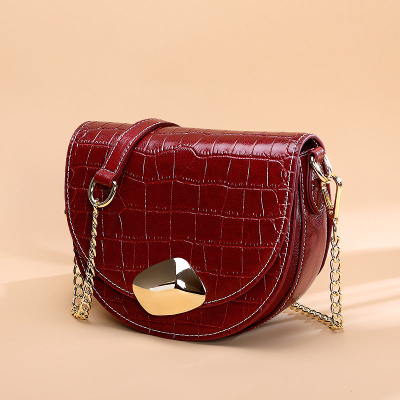 Women's bag Genuine leather crocodile pattern fashion chain bag Saddle bag that goes with anything Trendy shoulder bag Pochette