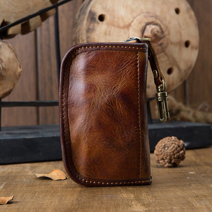 Men's Wallet Handmade Cowhide Genuine Leather Zipper Keychain for Waist Multifunctional Fashion Bag for Men