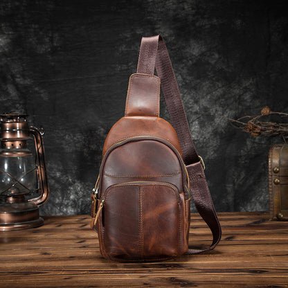 Men's bust bag Genuine cowhide leather retro outdoor versatile crossbody bag for men 