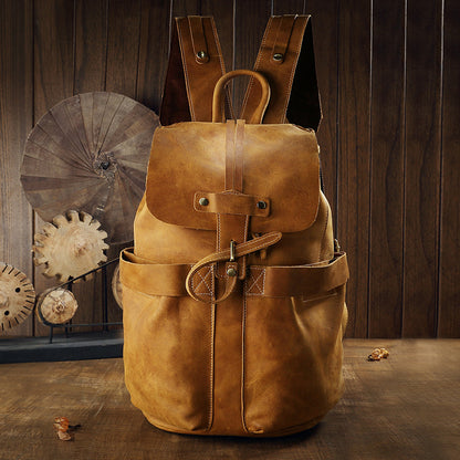 Men's Backpack Genuine Cowhide Leather Handmade Fashion Casual Travel Retro Crazy Horse Men's Bag 