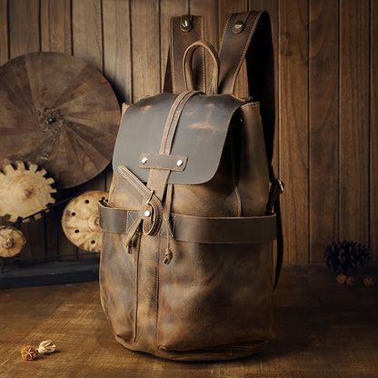 Men's Backpack Genuine Cowhide Leather Handmade Fashion Casual Travel Retro Crazy Horse Men's Bag 