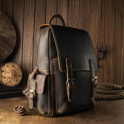 Men's backpack cowhide retro Korean fashion individuality outdoor travel casual male computer bag 