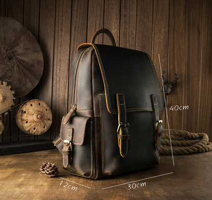 Men's backpack cowhide retro Korean fashion individuality outdoor travel casual male computer bag 