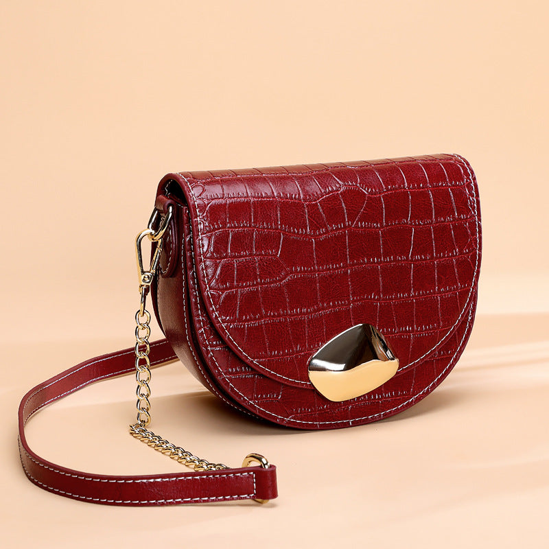 Women's bag Genuine leather crocodile pattern fashion chain bag Saddle bag that goes with anything Trendy shoulder bag Pochette