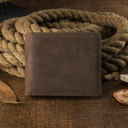 Men's Short Wallet Original Cowhide Genuine Leather Card Holder Retro Men's Wallet Card Bag 