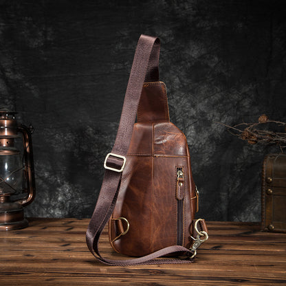 Men's bust bag Genuine cowhide leather retro outdoor versatile crossbody bag for men 