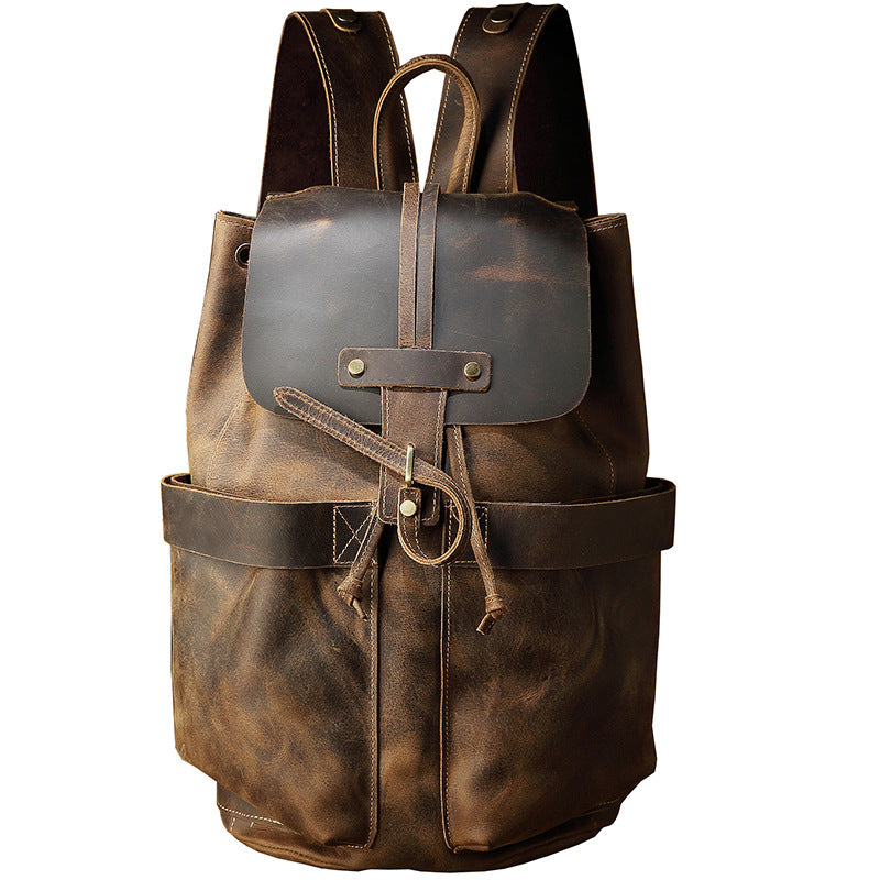 Men's Backpack Genuine Cowhide Leather Handmade Fashion Casual Travel Retro Crazy Horse Men's Bag 