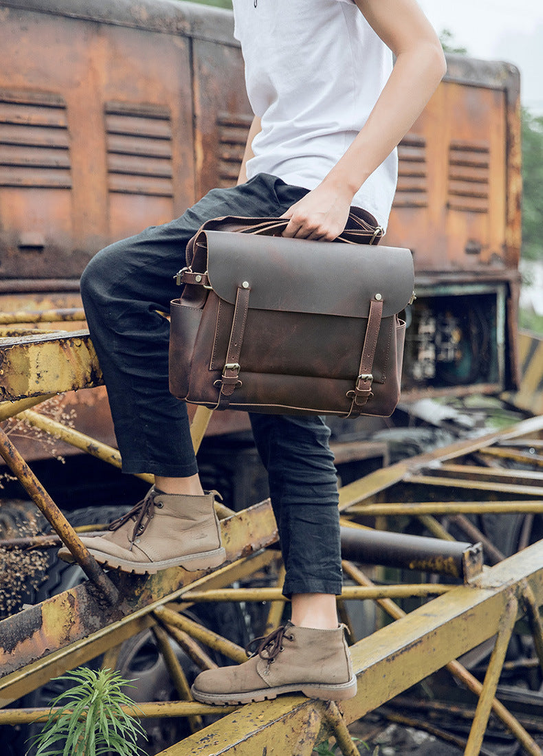 Men's Shoulder Bag Cambridge Bag Handmade Genuine Cowhide Leather Retro Handbag Unique Men's Crossbody Bag Messenger Bag 