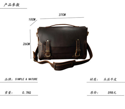 Men's Shoulder Bag Cambridge Bag Handmade Genuine Cowhide Leather Retro Handbag Unique Men's Crossbody Bag Messenger Bag 