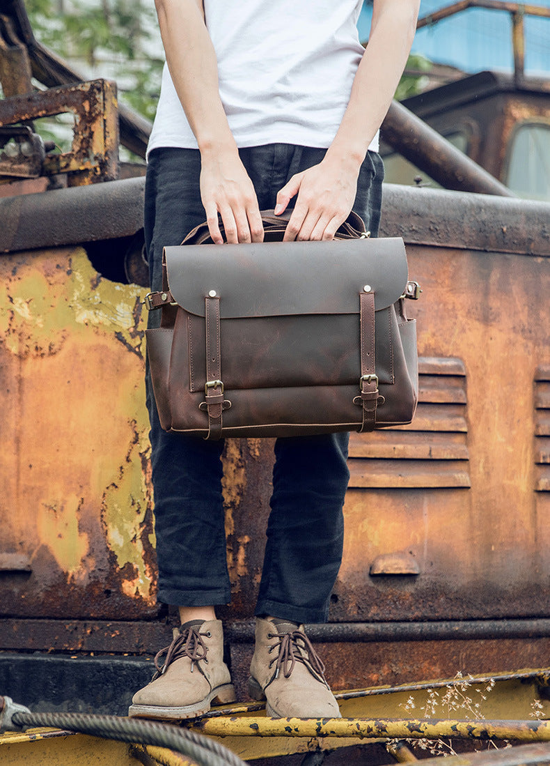 Men's Shoulder Bag Cambridge Bag Handmade Genuine Cowhide Leather Retro Handbag Unique Men's Crossbody Bag Messenger Bag 