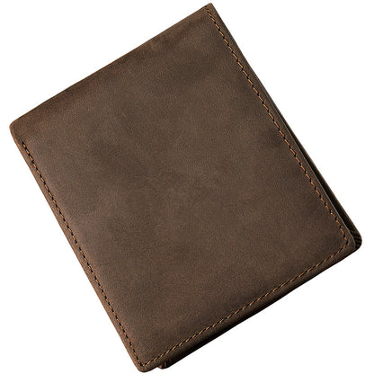 Men's Short Wallet Original Cowhide Genuine Leather Card Holder Retro Men's Wallet Card Bag 