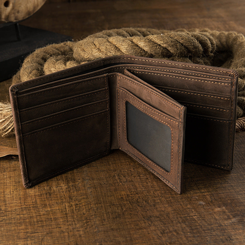 Men's Short Wallet Original Cowhide Genuine Leather Card Holder Retro Men's Wallet Card Bag 