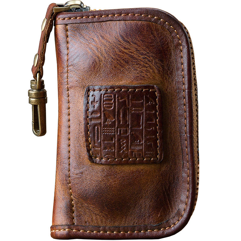 Men's Wallet Handmade Cowhide Genuine Leather Zipper Keychain for Waist Multifunctional Fashion Bag for Men