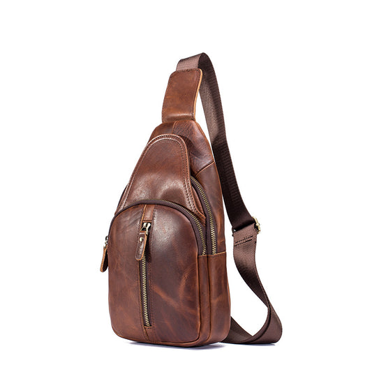 Men's bust bag Genuine cowhide leather retro outdoor multifunctional crossbody bag for men