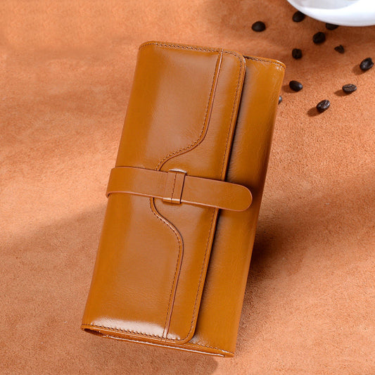 Ladies wallet large capacity trifold wallet clutch bag retro cowhide wallet fashion long wallet