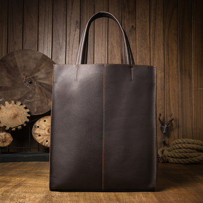 Men's Tote Bag Original Handmade Cowhide Genuine Leather Crazy Horse Shopping Retro Casual Handbag Shoulder Bag 