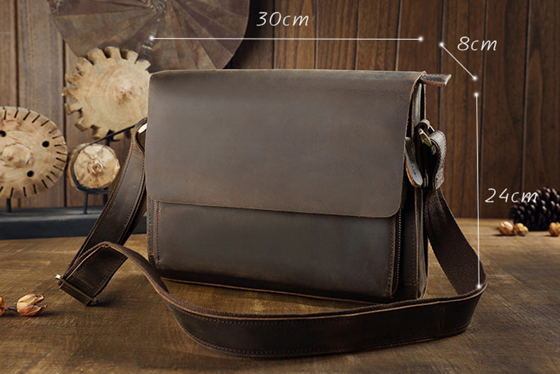 Men's Shoulder Bag Original Genuine Cowhide Leather Crazy Horse Messenger Bag Casual Crossbody Bag for Men 