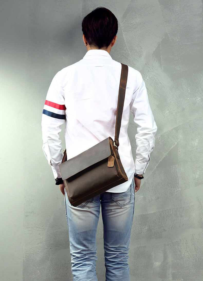 Men's Shoulder Bag Original Genuine Cowhide Leather Crazy Horse Messenger Bag Casual Crossbody Bag for Men 