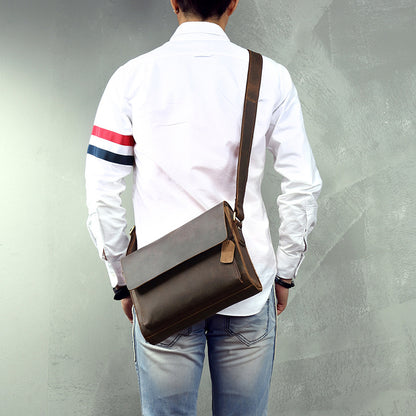 Men's Shoulder Bag Original Genuine Cowhide Leather Crazy Horse Messenger Bag Casual Crossbody Bag for Men 