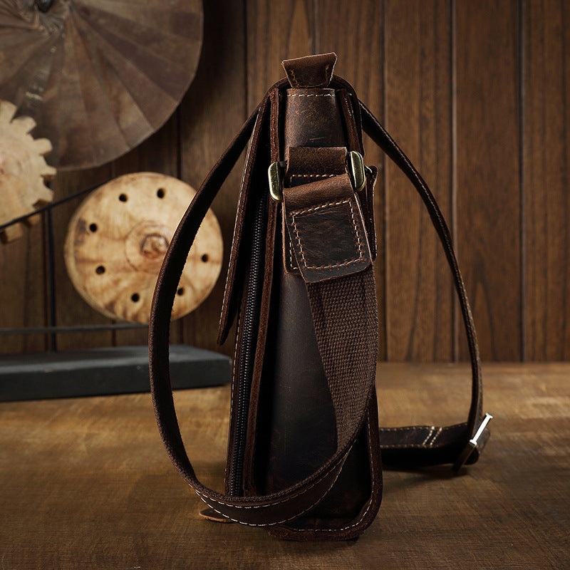 Men's Shoulder Bag Genuine Cowhide Leather Crazy Horse Original Simple Business Casual Fashion Crossbody Bag for Men 