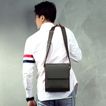 Men's Shoulder Bag Genuine Cowhide Leather Crazy Horse Original Simple Business Casual Fashion Crossbody Bag for Men 