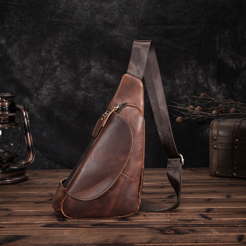 Men's Bust Bag Genuine Cowhide Leather Retro Outdoor Travel Versatile Men's Crossbody Bag 