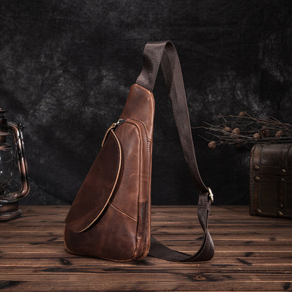 Men's Bust Bag Genuine Cowhide Leather Retro Outdoor Travel Versatile Men's Crossbody Bag 