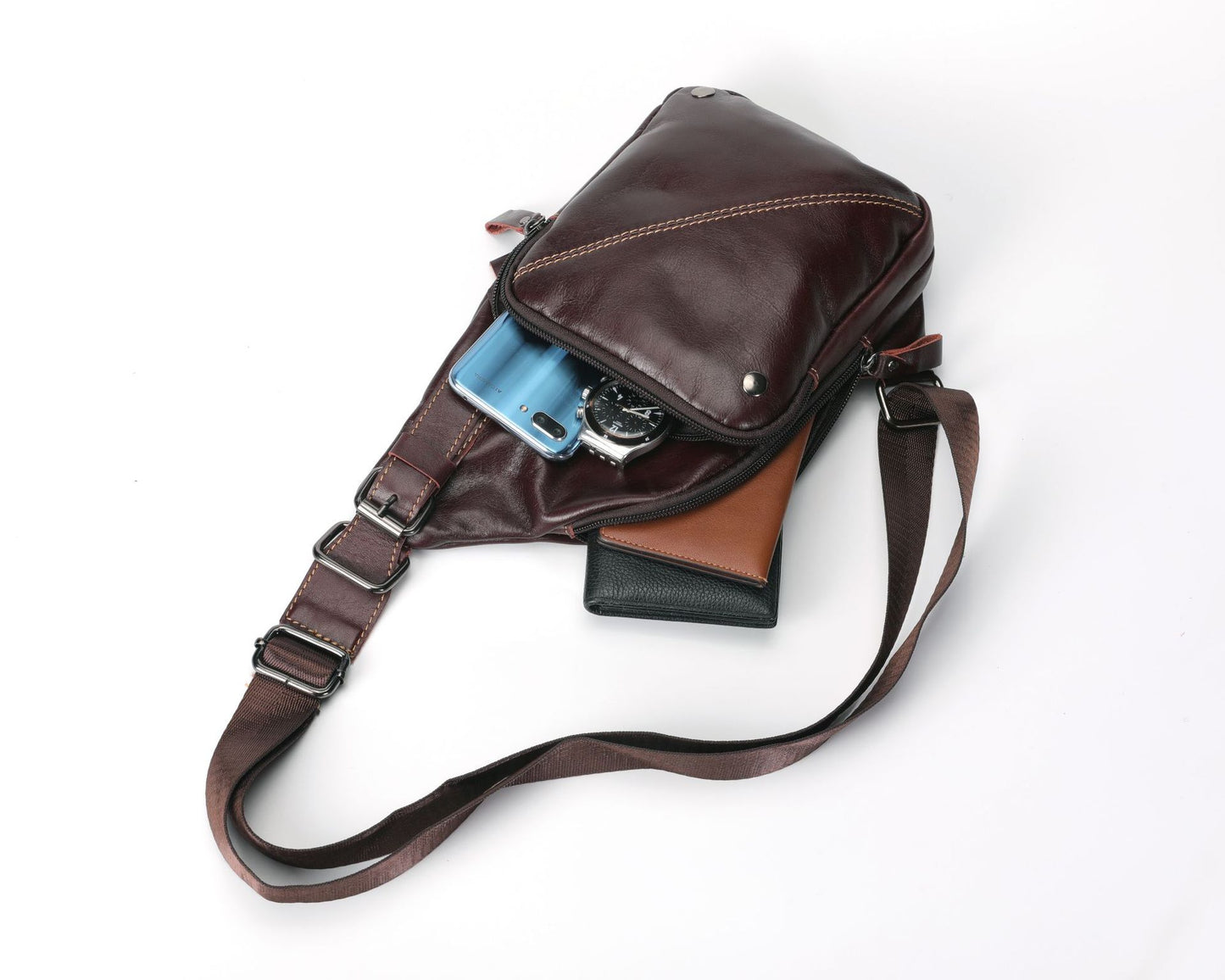 Men's Bust Bag Cowhide Sports Crossbody Bag Men's Shoulder Bag 