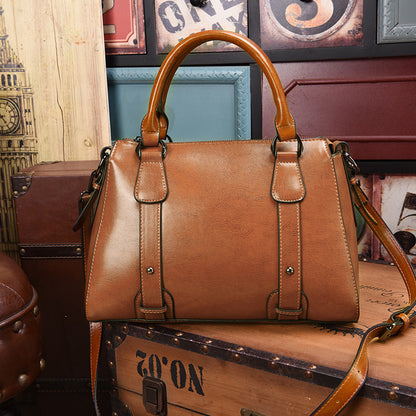 Women's Bag Handbag Genuine Leather Big Bag Boston Bag Cowhide Shoulder Bag Retro Elegant Commuting OL Handbag. Bag