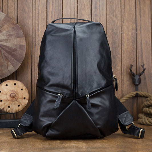 Men's backpack handmade cowhide genuine leather simple casual fashion travel bag 