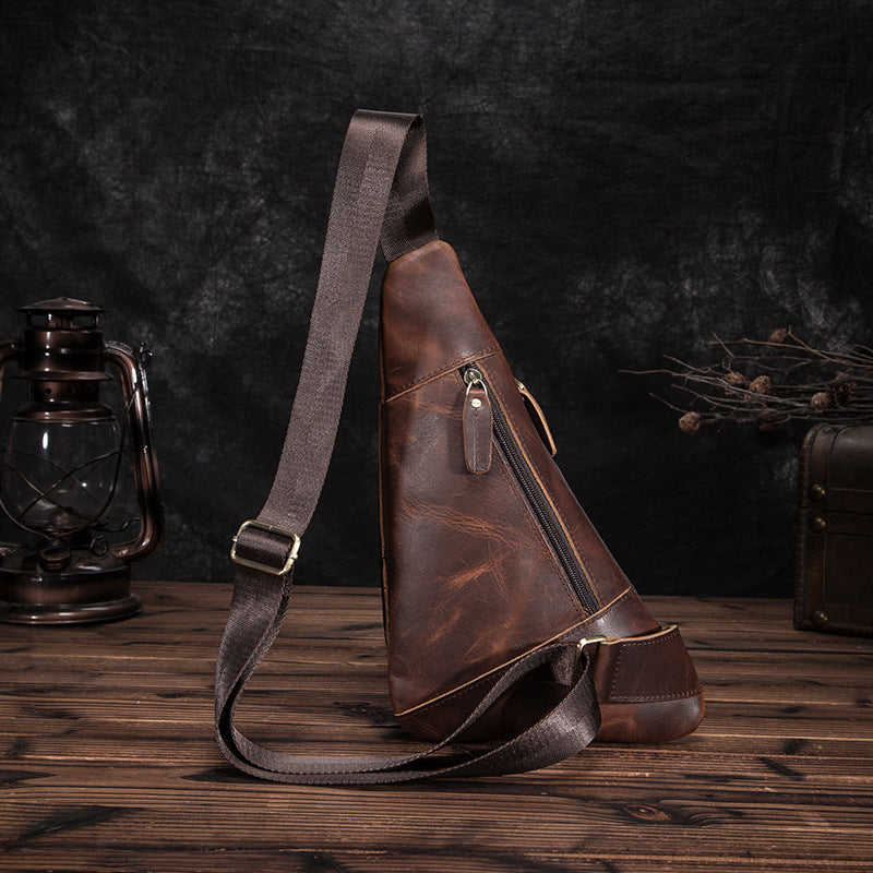 Men's Bust Bag Genuine Cowhide Leather Retro Outdoor Travel Versatile Men's Crossbody Bag 