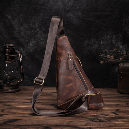 Men's Bust Bag Genuine Cowhide Leather Retro Outdoor Travel Versatile Men's Crossbody Bag 