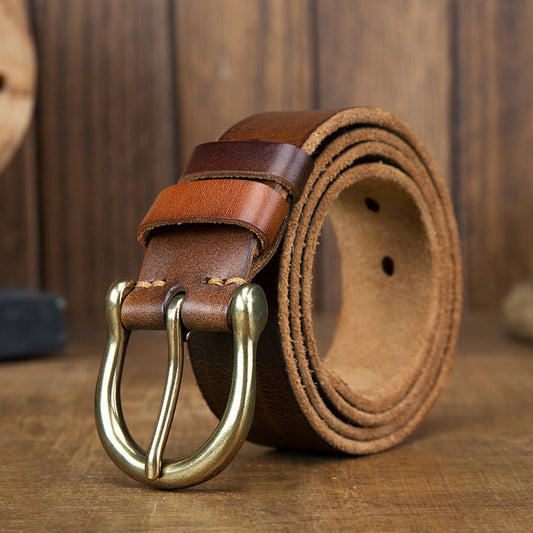 Men's Belt Original Genuine Cowhide Leather Copper Unique Needle Buckle Casual Men's Belt 