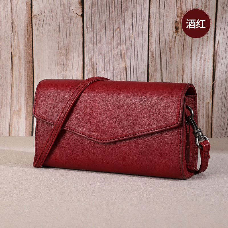 Women's bag Retro simple genuine leather crossbody bag Clutch bag that goes with anything Simple shoulder bag.Pochette