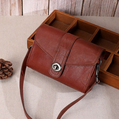 Women's small bag Genuine leather handmade retro cowhide square bag commuting shoulder bag that goes with anything.Pochette