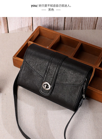 Women's small bag Genuine leather handmade retro cowhide square bag commuting shoulder bag that goes with anything.Pochette