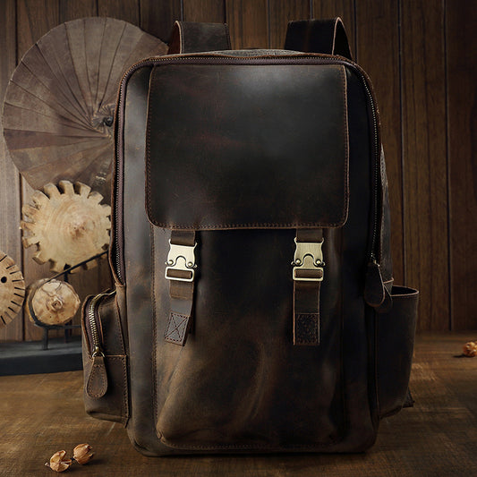 Men's Backpack Cowhide Crazy Horse Original Retro Casual Large Capacity Luggage Bag Travel Bag 