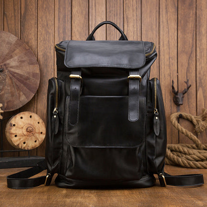 Men's Backpack Handcrafted Genuine Cowhide Leather Large Capacity Retro Crazy Horse Men's Travel Bag Luggage Bag 