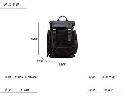 Men's Backpack Handcrafted Genuine Cowhide Leather Large Capacity Retro Crazy Horse Men's Travel Bag Luggage Bag 