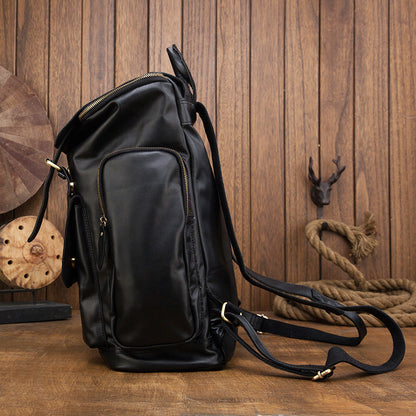 Men's Backpack Handcrafted Genuine Cowhide Leather Large Capacity Retro Crazy Horse Men's Travel Bag Luggage Bag 