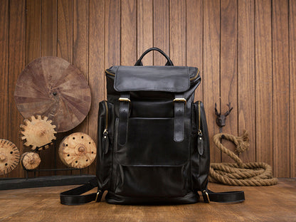 Men's Backpack Handcrafted Genuine Cowhide Leather Large Capacity Retro Crazy Horse Men's Travel Bag Luggage Bag 