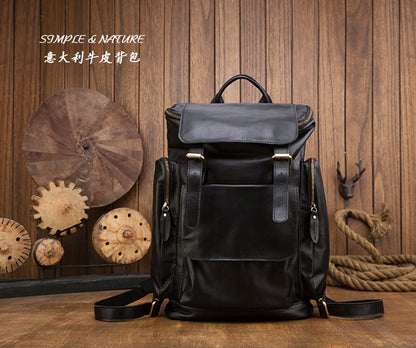 Men's Backpack Handcrafted Genuine Cowhide Leather Large Capacity Retro Crazy Horse Men's Travel Bag Luggage Bag 